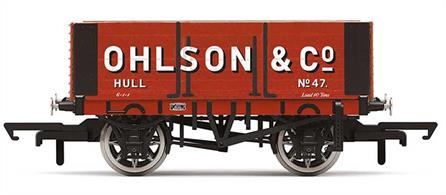Model of a 6 plank open coal wagon operated by Ohlson &amp; company from Hull.