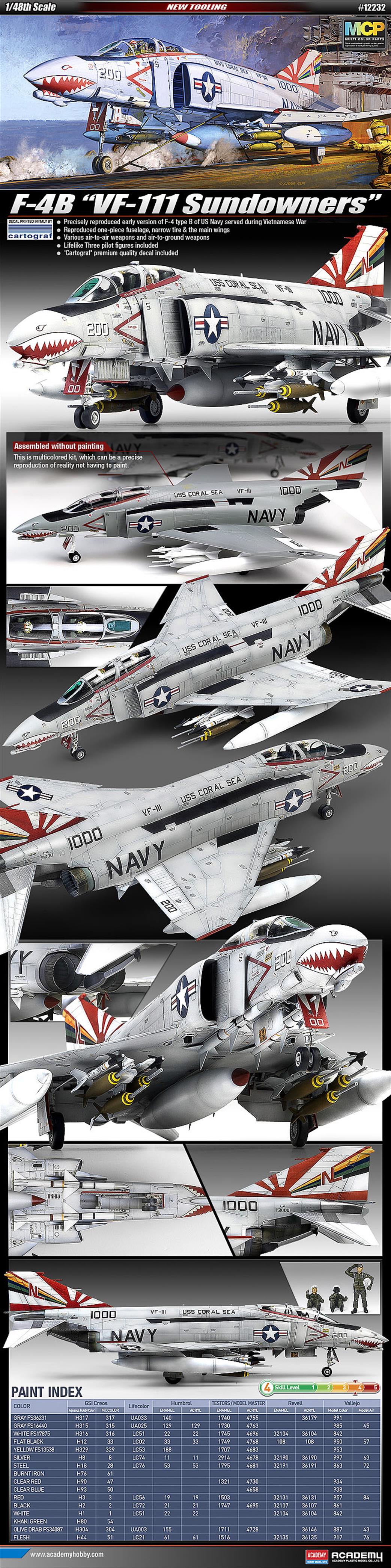 Academy 1/48 12232 USN F-4B Phantom VF-111 Sundowners Jet Fighter kit