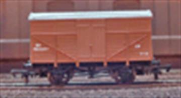 A well made model of the BR fruit van (mex) finished in bauxite livery.These vans were converted from cattle wagons by the GWR, being fitted with full-height side doors and the open side panels planked over.