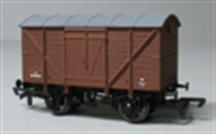 Model of a British Railways standard design ventilated box van finished in bauxite livery.Around 24,000 of these vans were constructed in the 1950s with the last being withdrawn in the mid-1980s.