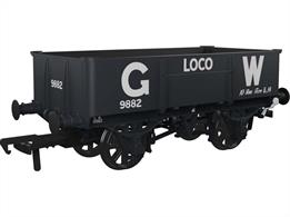 Detailed model of the GWRs diagram N19 10 ton capacity steel bodied locomotive coal wagons. These wagons were built from 1913 and being of all-metal construction lasted until the end of steam. These smaller capacity loco coal wagons were frequently used to supply small branchline sheds where the 10 tons of coal might last for an entire week, making these ideal for small GWR layouts.This model is finished as wagon number 9882 in GWR dark grey livery with large pre-grouping company lettering.