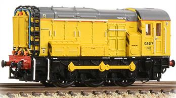 Detailed N gauge model of Network Rail ex-BR class 08 diesel shunting locomotive 08414 finished in Network Rail engineering yellow livery.Model fitted with DCC controlled sound system.