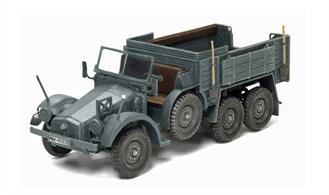 Dragon Armor 1/72 German Kfz.70 6x4 Krupp Protze Personnel Carrier Truck 60427Dragon Armor has come up with a fantastic new German soft-skin vehicle, the first ever in this exciting range! It is a 1/72 scale Krupp Protze truck, with this type of vehicle serving throughout WWII after mass production commenced in 1933. A total of about 7,000 trucks were produced up till 1942. This 6x4 vehicle was powered by an air-cooled 3.308-liter flat-four engine. The horizontal engine gave rise to the trucks distinctive sharply sloped nose and also to its nickname Boxer. The truck was used for all kinds of purposes and it was commonly employed for towing light artillery pieces such as the 3.7cm Pak 35/36 antitank cannon. Dragons new model shows the truck in a slightly different configuration, however, that of a Kfz.70 Personnel Carrier. Utilizing detailed research and moulds from a recently released 1/72 plastic scale kit of the Krupp Protze Kfz.70, this is certainly a delightful truck model. The fully built-up miniature incorporates full detail both above and below the chassis. For example, the wheels and independent coil spring suspension are masterfully represented. The Kfz.70 Personnel Carrier is finished in a typical camouflage scheme of early-war gray, and it is registered with its very own Wehrmacht WH number plate.