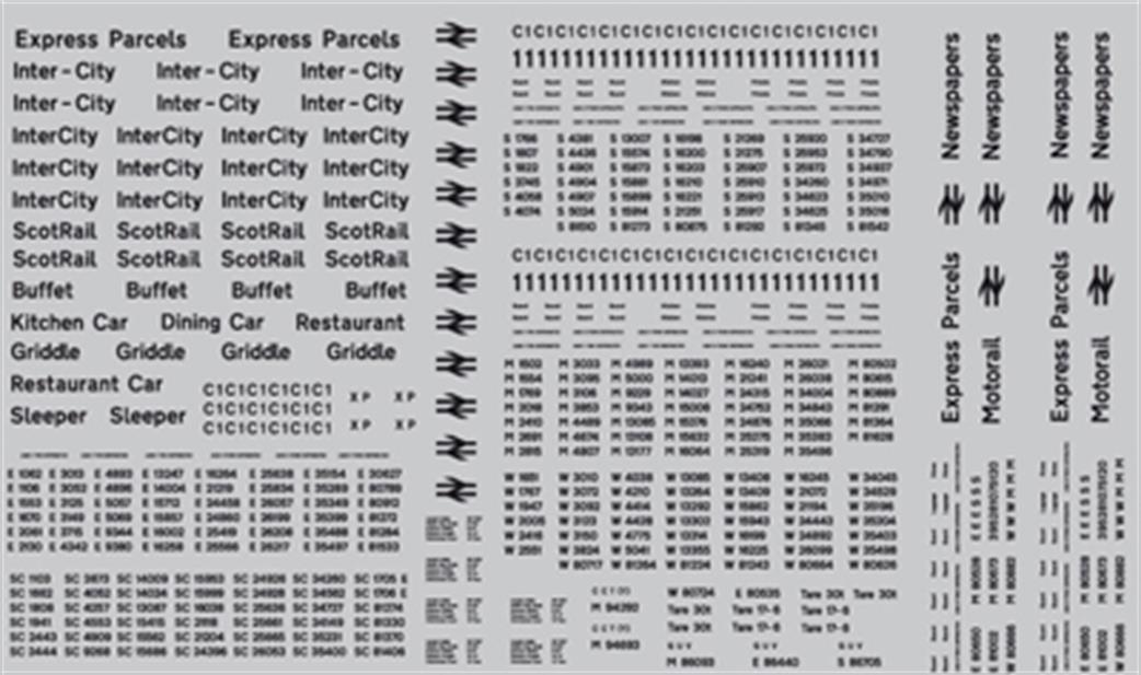 Modelmaster Decals OO BR203 BR Post-1964 Coaching Stock Lettering & Numbers Black