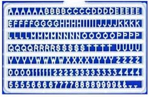 Pack of 3mm height moulded plastic letters and numerals. Several of each letter and numeral are supplied, with extras for vowels.Picture not to scale.