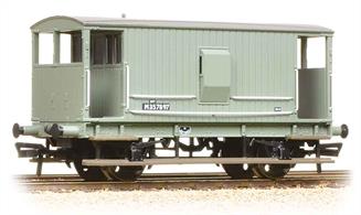 A detailed model of the early LMS standard design of goods brake van, a direct development of the last Midland Railway design. These vans were built with and without side lookout duckets, both styles remaining in service into the 1960s.This model of a van with lookout duckets is painted in the British Railways goods grey livery.