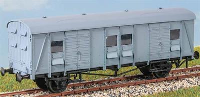 This BR built wagon (diagram 3101) had plywood body sides but had timber doors for extra strength as with the SR version. 150 were built between 1951 and 1955. Withdrawal took place in the early 1980s. These finely moulded plastic wagon kits come complete with pin point axle wheels and bearings.Glue and paints are required to assemble and complete the model (not included)