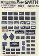 A selection of GWR linside signs including crossing warning signs, whistle boards, goods train stop boards, trespass notices, private road notices and weak bridge restiction signs.