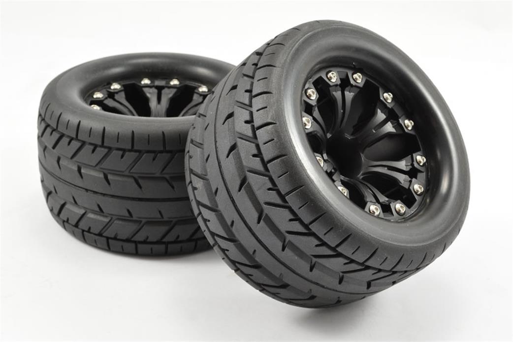 FTX  FAST1202B On Road MT Tyres/Wheels Black 6 Spoke 1 Pair to suit Carnage/Bugsta etc
