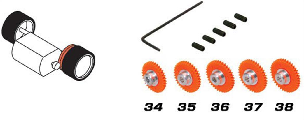 Scalextric 1/32 C8405 Pack of 5 Assorted Spur Gears