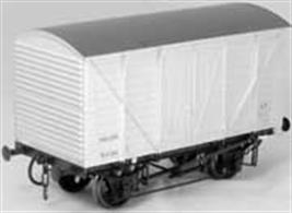 Model of the Insulated version of the standard British Railways covered box van design with unventilated ends and internal insulation for the carriage of frozen meat, using solid CO2 as a refrigerant. These wagons were painted in a distinctive livery to ensure easy identification, wagon B872095 is modelled in the white livery.