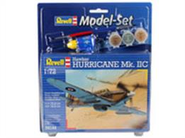 Revell 1/72 Hawker Hurricane MK11C Model Set 64144Length 134mm Number of parts 53 Wingspan 166mmComes with glue and paints to assemble and complete the model.