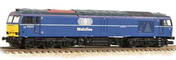 A superb model of the BR class 60 heavy freight locomotive in Mainline blue livery.The centrally mounted motor drives all six axles while the diecast chassis has been carefully designed  to keep the cab interiors clear and provide extra space behind the large bodyside grilles. This has allowed the body structure members and equipment visible through the grilles to be represented very effectively. Roof detailing is also excellent, with good relief around the large exhaust silencer box making this unit stand out. Wire handrails and sanding pipes complete the factory fitted details, while direction controlled lighting really makes the locomotive stand out when running.Standard N gauge couplers are fitted, a small additional bag is supplied containing the deep headstock plates and ploughs, plus the air brake pipes for modellers wishing to finish their models with these.60078 is painted in the BR Mainline Freight company blue livery, with rolling wheel logo.