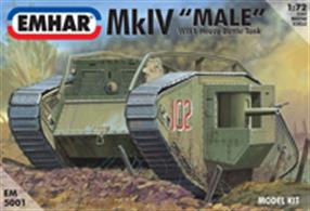 Emhar EM5001 1/72 Scale British MKIV Heavy Battle Tank - Male  - WW1Full instructions and decals are included