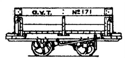 Pack of 5 Glyn Valley Tramway 4 ton mineral wagon kits. These simple 4 wheel wagons were built to carry the stone quarries from the Glyn Valley to the canal and railway wharfs in Chirk. The wagons were a simple and robust design with a full-length drop side door. The top plank was fixed, increasing the strength and rigidity of the body.