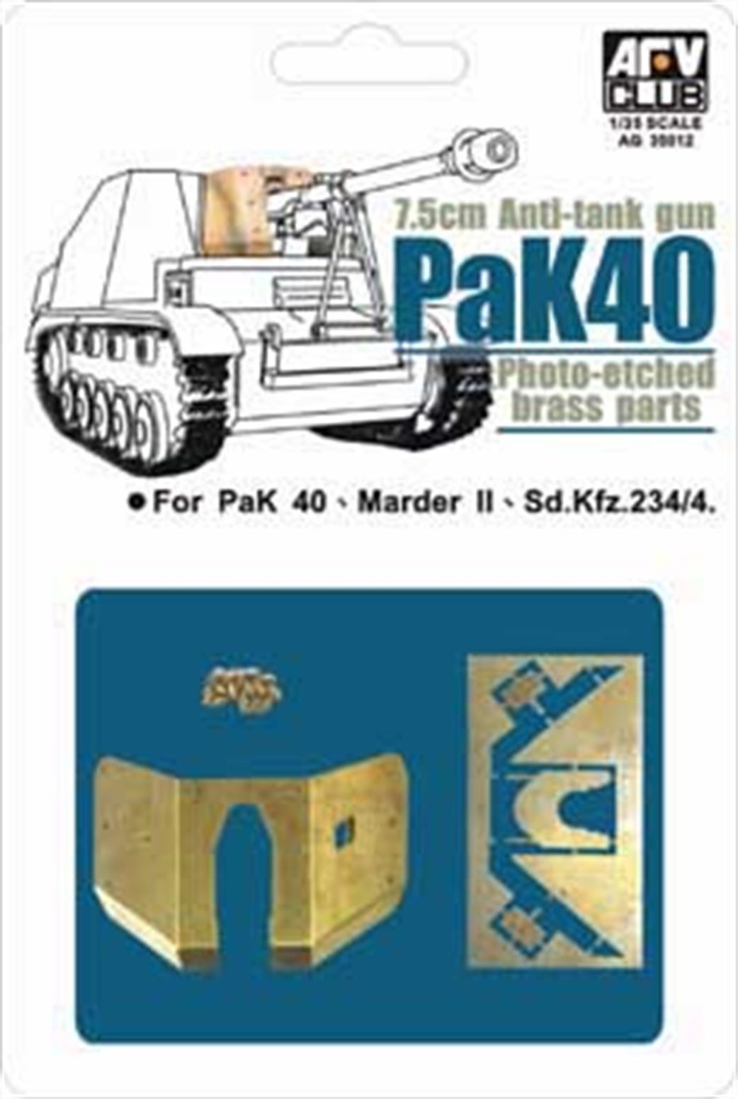 AFV Club 1/35 AF35012 Pak40 or / Marder 2 Pressed Brass Shield