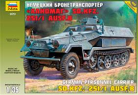 German Hanomag Sd.KFz 251/1 AUSF-B Personnel CarrierDimensions - Length 170mm.The kit contains over 340 components. The tracks are assembled from individual links. All components are finely moulded. Decals and illustrated instructions are provided.Glue and paints are required 
