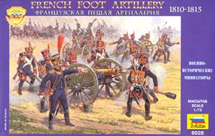 Zvezda 1/72 French Foot Artillery 1812-1814 Plastic Figure Set 8028Foot field artillery took part in all battles of the Napoleonic Wars. The set includes cannon,gunner crews, artillery limbers, horses, and an ammunition wagon.