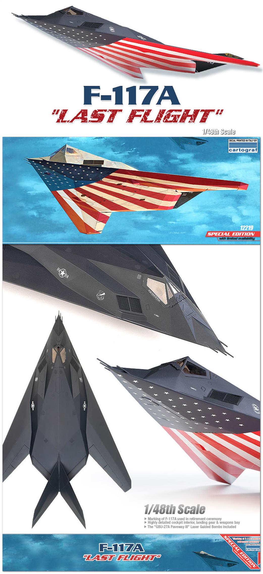 Academy 1/48 12219 USAF F-117A Stealth Last Flight Kit