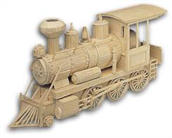 This loco, evokes memories of the Wild West.Simply cut out the card shapes, clad with matches and assemble. Finish can be natural ie; varnished or coloured (using wood dyes ,felt tip pens etc) and varnished.Approx size of finished model::330mm long, 102mm wide; 190mm high;