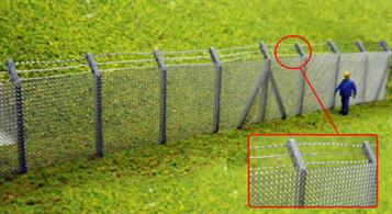 OO-F8Ancorton OO Gauge Security Fencing with Barbed Wire Top Kit.Two pieces 240mm long x 25mm high. Laser Cut Kit.