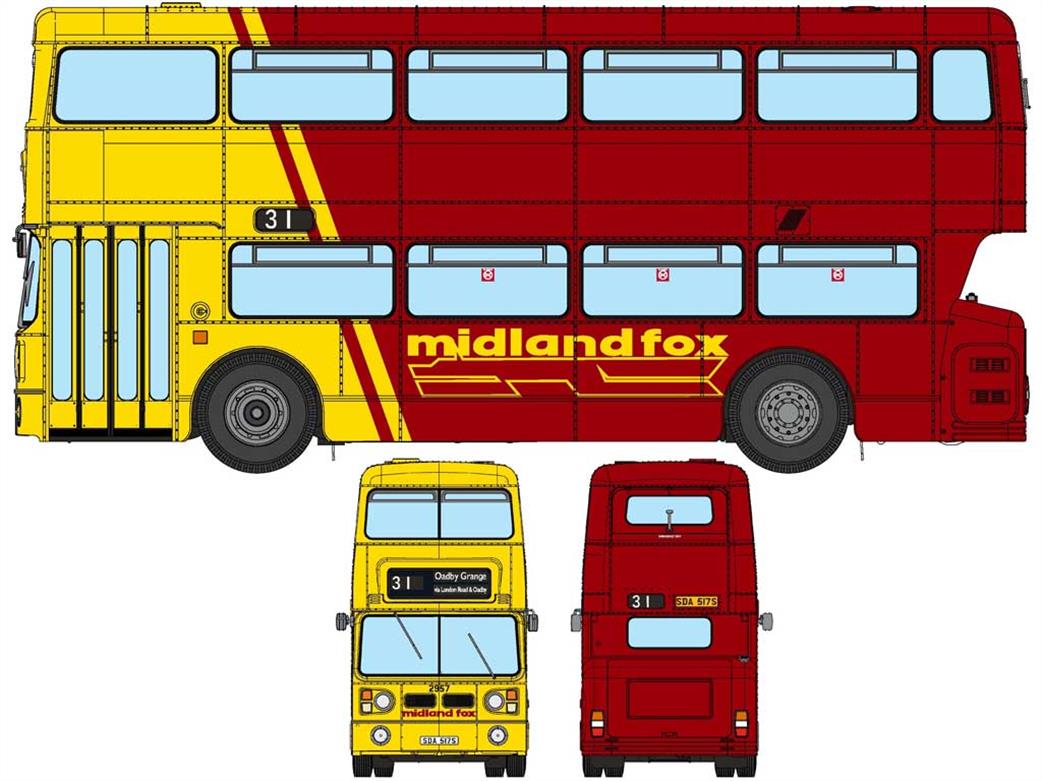Rapido Trains 1/76 901032 Daimler Fleetline Midland Fox Livery SDA517S Route 31 Oadby Grange