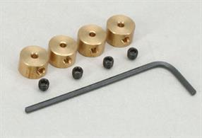 High quality brass, for retaining wheels to undercarriage and nose leg. Set of four, complete with allen screws and key. 1.5 A/F.
