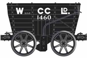 Pack of three Wearmouth Coal Company NER P1 style chaldron wagons, circa 1900 to late 1920s. Wagons numbered 1460, 1430 and 1437.The Wearmouth Coal Company owned the Wearmouth colliery, later Wearmouith A and B collieries, in Sunderland from circa 1880 until nationalisation adding the Hylton colliery to their holdings about 1899.Chaldron wagons were among the first types of railway wagons used in Britain, a very basic wagon designed for conveying coal and mostly owned by the colliery owners. Although replaced in regular railway service around the end of the 19th century chaldron wagons were still used around collieries and coal loading docks into the 1950s.