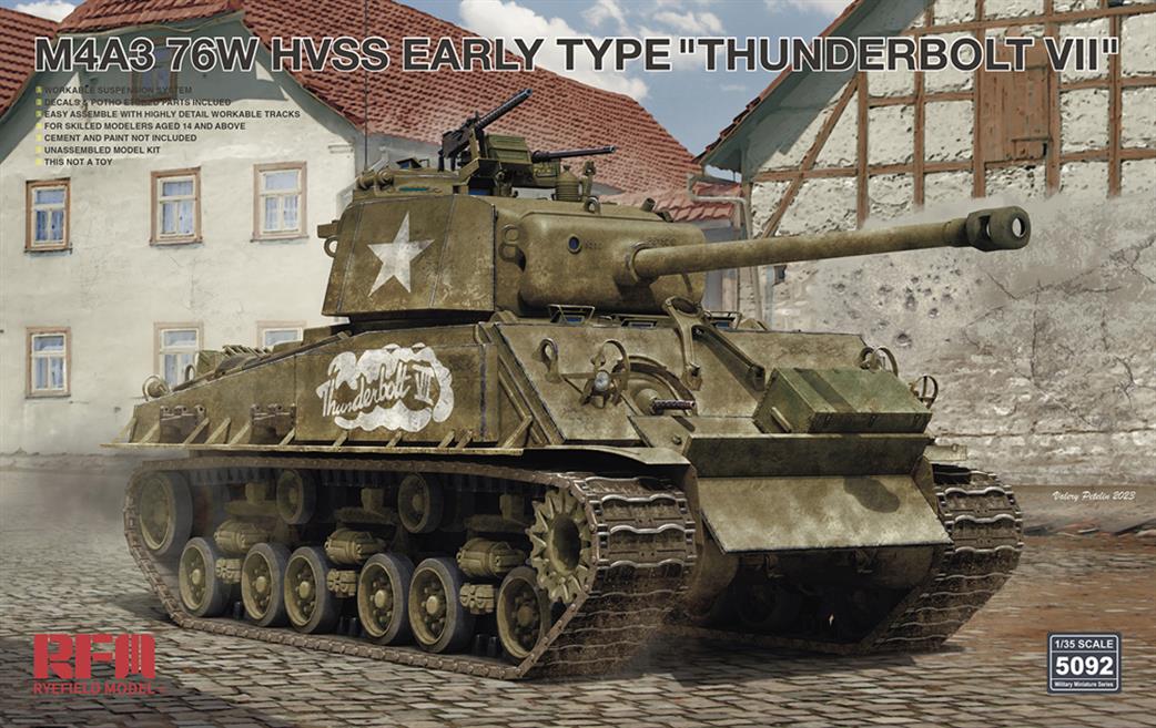 Rye Field Model 1/35 5092 M4A3 76W HVSS Early Type Thunderbolt VII Tank kit