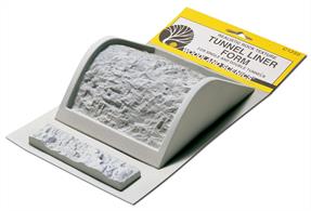 This innovative mold is ideal for casting realistic rock walls and ceilings for scale tunnels on your pike. It is designed to form half of either a single or double liner section with each pour of Lightweight Hydrocal. HO scale. Use a spatula to fill the Tunnel Liner Form with Lightweight Hydrocal®*. Join two half sections on top with a strip of Plaster Cloth which forms a hinge. Join completed units on one side for a longer tunnel. The unattached side can be raised for track maintenance.Can be used to make tunnels for N, HO and OO.