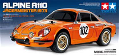 This Tamiya 58708 R/C kit recreates the Alpine A110 with an orange Jägermeister livery on top of the proven and fun-to-drive M-06 chassis. The Alpine A110 was a French compact coupe featuring a lightweight FRP body based upon a steel backbone, rear-wheel drive chassis with the rear-mounted inline-4 engine positioned longitudinally. Production continued from its debut year 1963 until 1977, and the A110 attained fame after victory in the 1971 rally in Monte Carlo. In 1973, this car became the first World Rally champion and its Jägermeister orange livery version achieved a class victory in German circuit races.