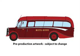 Highly detailed model of the classic Bedford OB coach produced to Rapido Trains high standards of finish with posable front wheels, rubber tyres and full interior.Model finished in Hants &amp; Sussex livery, vehicle registration HAA874.