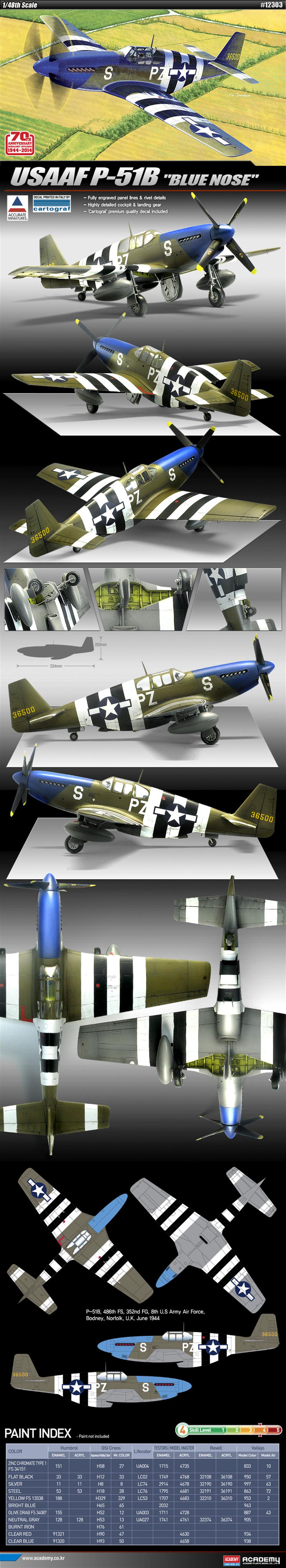 Academy 1/48 12303 USAAF P-51B Blue Nose WW2 Fighter kit