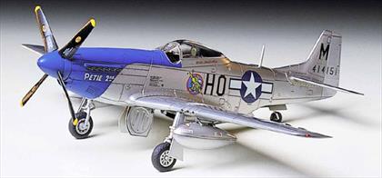 Tamiya 1/72 P-51D Mustang Fighter aircraft Kit 60749Detailed 1/72nd scale for static display. Ready to assemble precision model kit with fine recessed panel lines on fuselage and wings. Detailed landing gear and wheel wells. Detailed cockpit. Choice of Dallas-built canopy or a normal canopy, each in the "bubble" design. Two 75 gallon drop tanks. 4-bladed propeller on nose. Waterslide decals and detailed pictorial instructions.Glue and paints are required