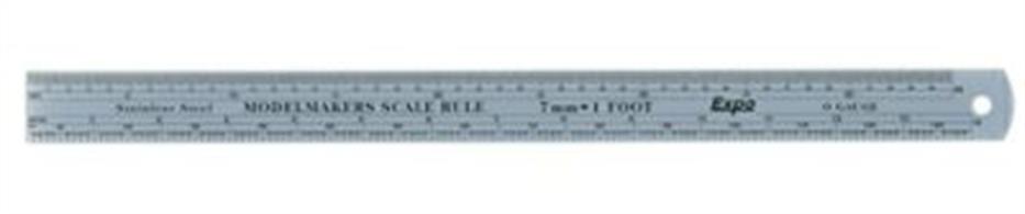 Modelmakers scale rule marked with imperial and metric measurements at 7mm to 1 foot scale for British O gauge models.Manufactured in hard chrome finish stainless steel. Rule approx 12 inches length.