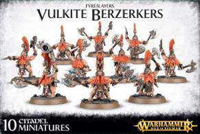 This multi-part plastic kit contains all the components necessary to assemble 10 Vulkite Berzerkers, determined and strong warriors of the Fyreslayers.This kit contains seventy-four components in total, and includes 10 Citadel 32mm Round bases.