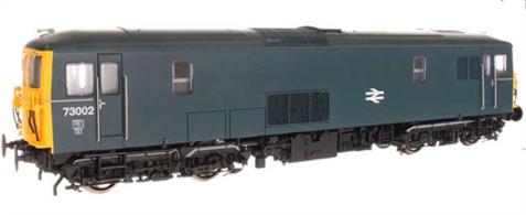 A highly detailed model of the British Railways Southern region class 73 electro-diesel locomotives. These are primarily third-rail electric locomotives but carry an auxiliary diesel engine for use away from electrified lines. Dapols model features a diecast chassis and all-wheel drive from a centrally mounted motor and flywheels allied to a highly detailed bodyshell with many separately fitted locomotive specific details to create both JA (73/0) and JB (73/1) variants.This model is finished as BR type JA class 73/0 locomotive 73002 in BR rail blue livery.DCC Sound fitted.