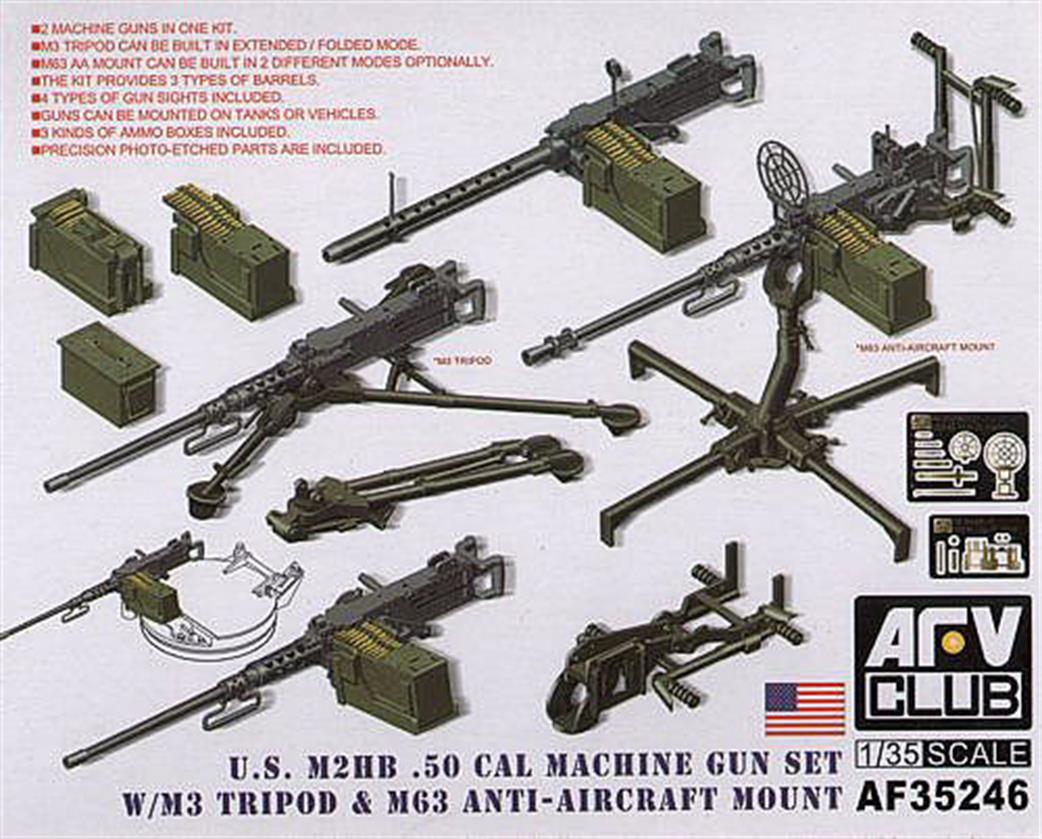 AFV Club 1/35 AF35246 US M2HB 50 Cal Machine gun Set with M3 Tripod & M63 Anti-Aircraft Mount