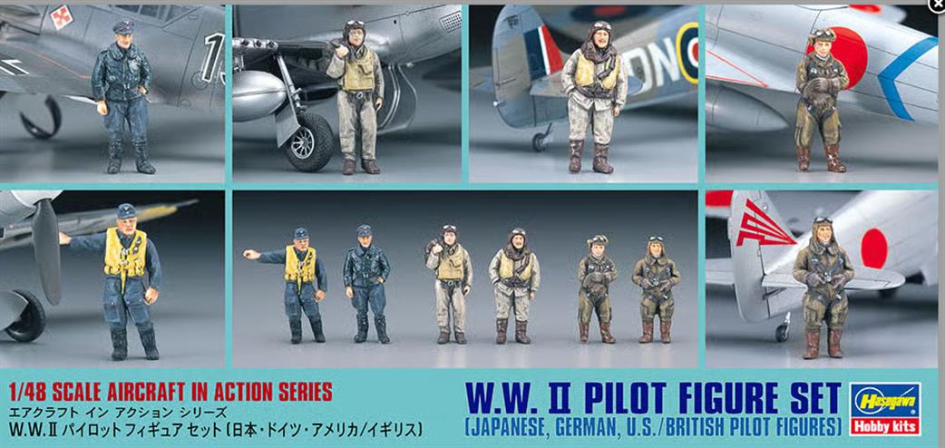 Hasegawa 1/48 36107 WWII Pilots Figure Set Japanese German US British Figures