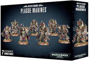 This multi-part plastic kit contains the components necessary to assemble a 7-man squad of Plague Marines. This kit comes as 146 components, and is supplied with 7 Citadel 32mm Round bases.
