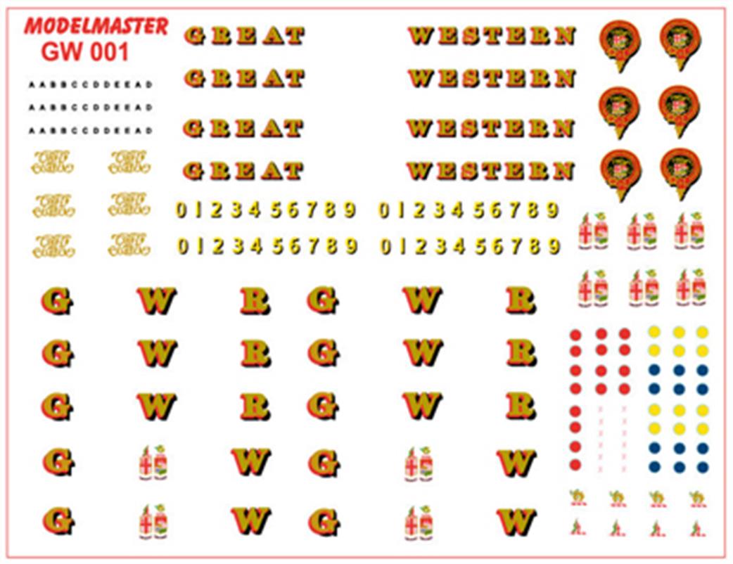 Modelmaster Decals OO GW001 GWR Locomotive Lettering 1889-1948
