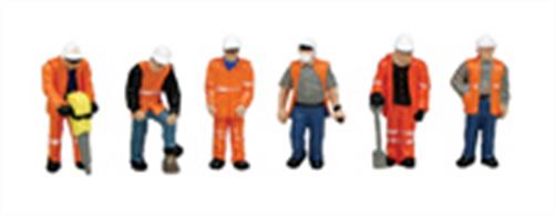 Bachmann's 36-049 Pack of 6 track workers in high visibility clothing.