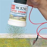 The Pecoscene Static Grass range enables modellers to produce realistic fields, grassed areas, moorlands and embankments. The Static Grass Applicators PSG-1, 2 and 3 electrostatically charge the grass filaments so that they stand vertically, regardless of the terrain. The PSG-1 applicator is designed for creating medium to large areas, such as lawns, fields, moorlands etc. Mixing various lengths and colours of grasses can produce highly realistic textures and effects.
