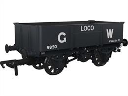 Detailed model of the GWRs diagram N19 10 ton capacity steel bodied locomotive coal wagons. These wagons were built from 1913 and being of all-metal construction lasted until the end of steam. These smaller capacity loco coal wagons were frequently used to supply small branchline sheds where the 10 tons of coal might last for an entire week, making these ideal for small GWR layouts.This model is finished as wagon number 9950 in GWR dark grey livery with large post-grouping company lettering.