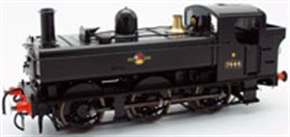 A finely detailed O gauge model of British Railways locomotive 7444 finished in BR black livery with late lion holding wheel crest.7444 was one of the GWR 74xx class pannier tank locomotives built after nationalisation. These engines were the non-auto version of the 64xx class for lines worked with conventional passenger coaches.