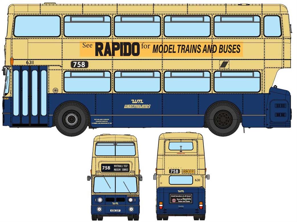 Rapido Trains 1/76 901036 Daimler Fleetline 6311 West Midlands PTE KON311P As Preserved  Rapido Trains UK Adverts