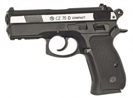 CZ 75 D Compact with a beautiful dual tone metal slide. In addition to the metal slide the pistol has the same great features and functions like its counterpart, the all black version. The airgun has authentic CZ markings and unique serial number.