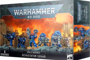 This multi-part plastic kit contains everything you need to build five Space Marine Devastators, one of which can be optionally assembled as a Space Marine Devastator Sergeant, with three Sergeant heads included. The poses these models can be assembled in are classic Devastator poses, with targeter helmets and castellated greaves designed to counter the immense recoil thrown out by their heavy weapons.