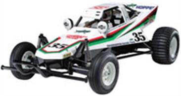 Based on 1-seater buggies seen tearing-up dirt tracks across the U.S. in the 80's, the Tamiya Grasshopper first made its appearance in R/C stores in 1984. Boasting easy assembly and easy control, the lightweight 58346 Grasshopper proved an instant hit as the perfect entry level R/C kit.