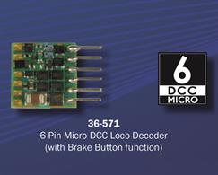 A 6 Pin (NEM651) DCC Decoder suitable for models fitted with a 6 Pin DCC decoder socket and where minimal space is available for the decoder, for instance the Graham Farish Class N Scale 03 and 04 Diesel Shunters and the Bachmann Narrow Gauge OO9 Scale Quarry Hunslets.